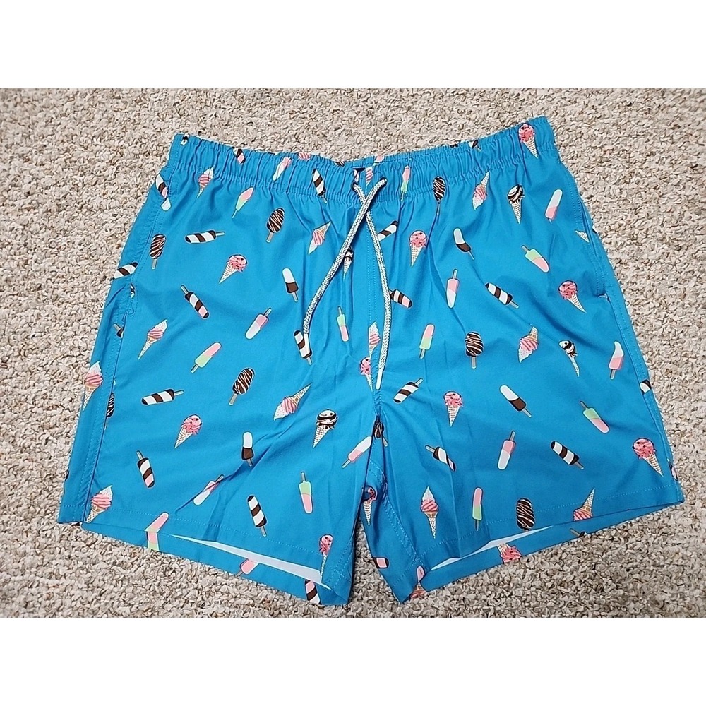 Rainforest Mens XL Swim Trunks Ice Cream Popsicle Print Aruba Blue Brief Lined